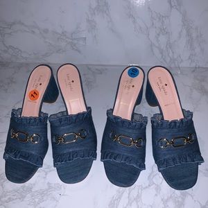 BNWT Kate Spade Demmi Denim Chain & Ruffle Mules